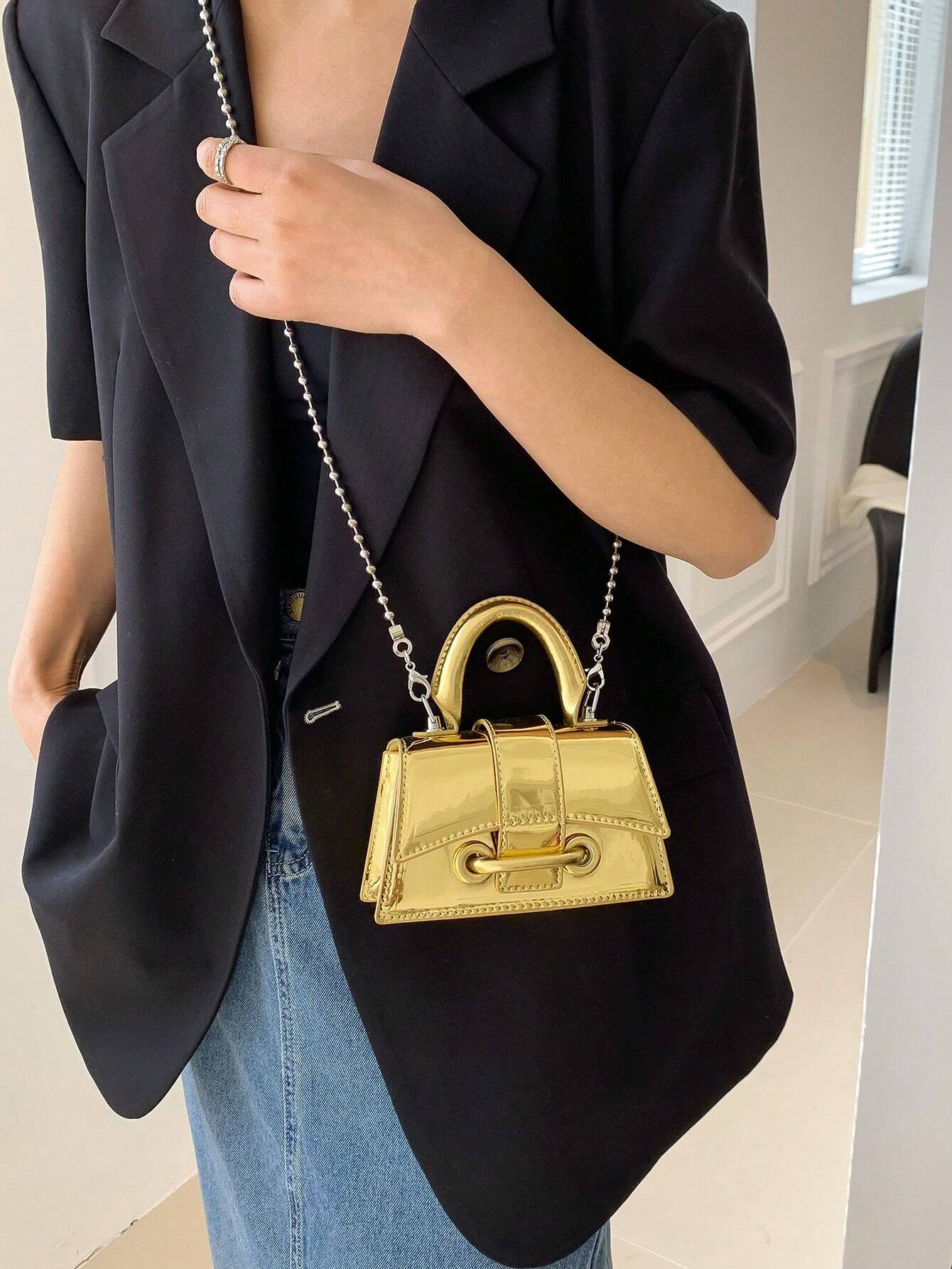 The New Fashion Classic Joker Solid Color Mirror Personalized Metal Buckle Design Mini Small Square Bag shein