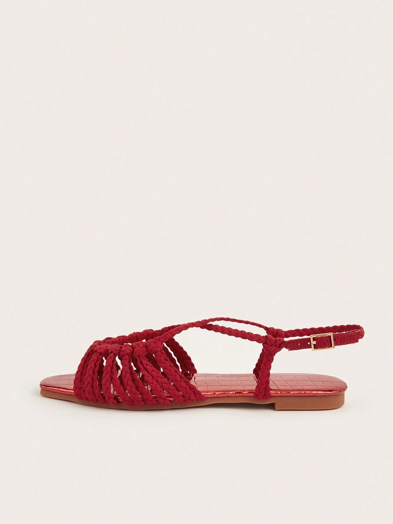 Faux Suede Hand-Woven Twist Flat Sandals shein