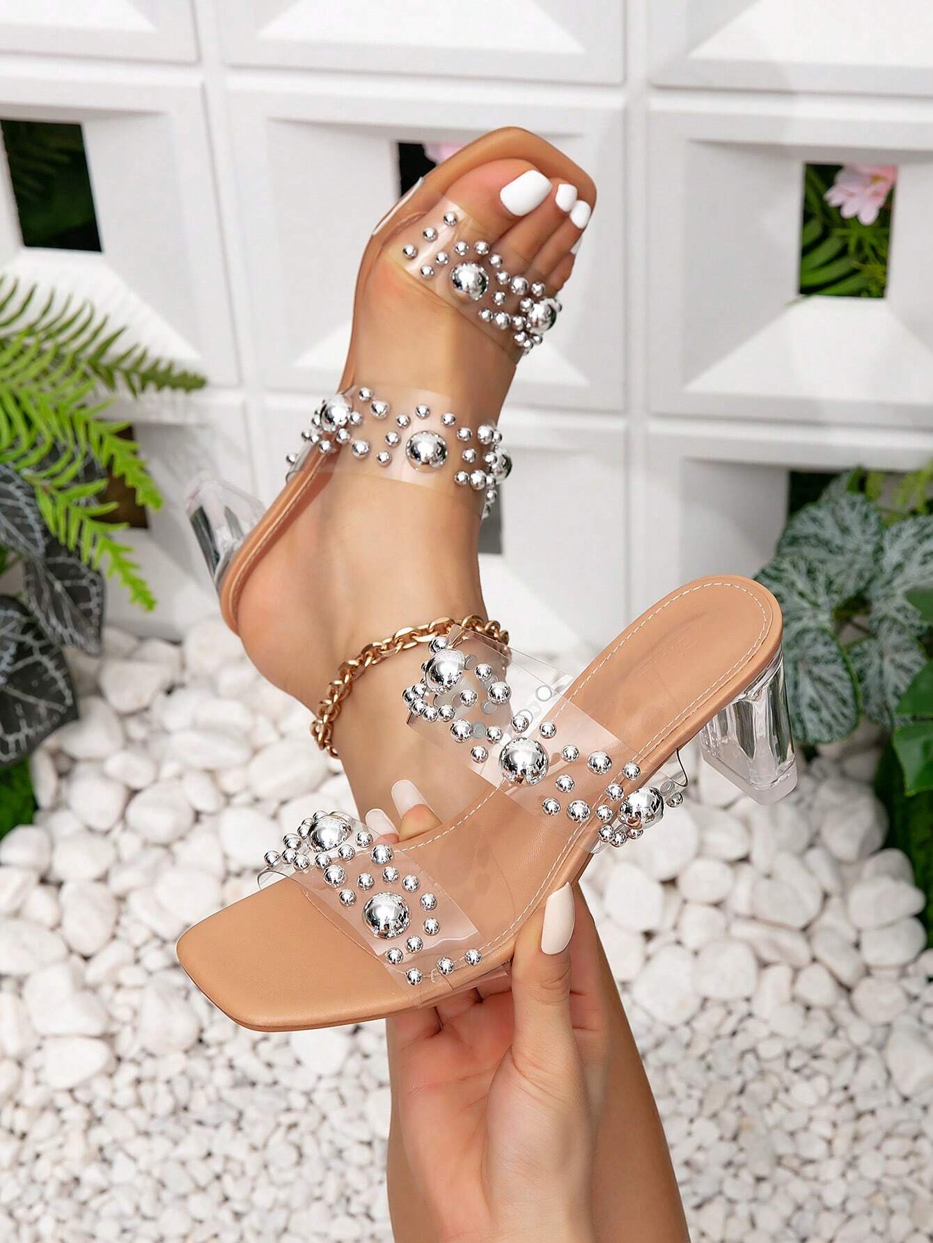 New Summer Clear High Heels Transparent Crystal Sandals Women's Slipper shein