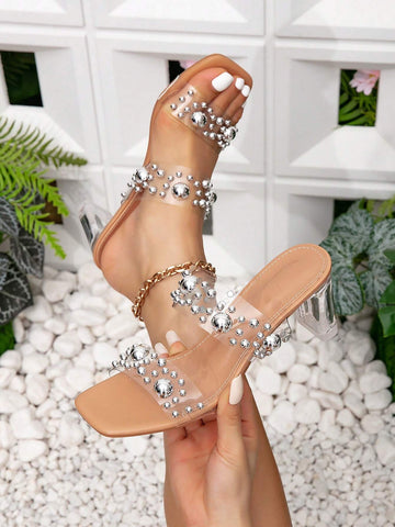 New Summer Clear High Heels Transparent Crystal Sandals Women's Slipper shein