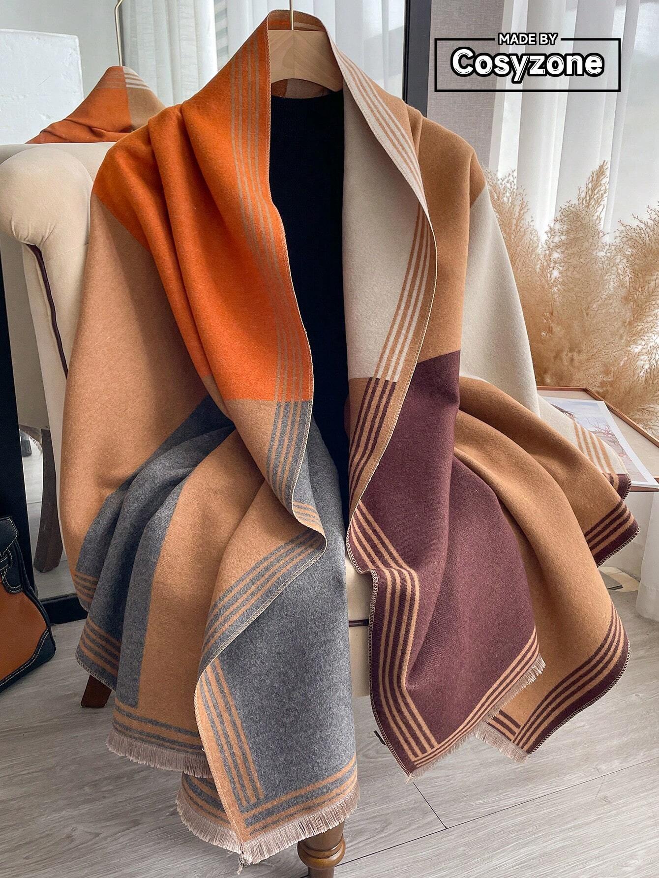 legant 1pc Women's Autumn And Winter Double-Sided Faux Cashmere Patchwork Fashionable All-Match Air Conditioning Shawl Thickened Warm Scarf shein