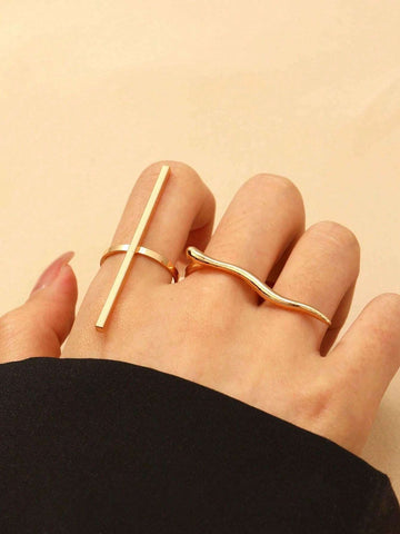 2pcs Stylish Creative Geometric Pattern Adjustable Ring For Men And Women Daily Wear shein