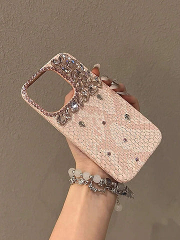 Y2k Fashionable Luxury New Faux Snake Skin Texture Pink Handcrafted Bling Full Body Shockproof Phone Case Cover shein