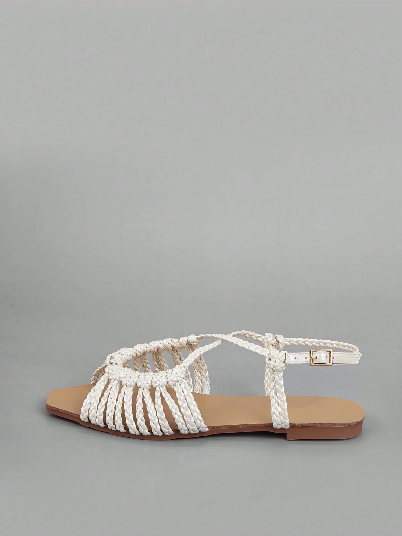 Faux Suede Hand-Woven Twist Flat Sandals shein