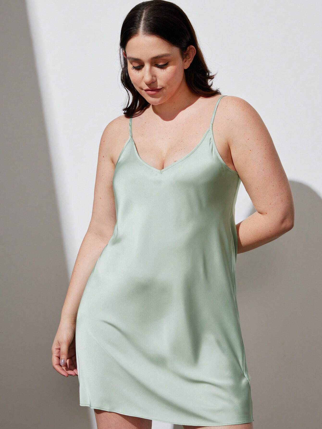 LUVLETTE Sexy And Basic Thin Strap Satin Night Dress shein