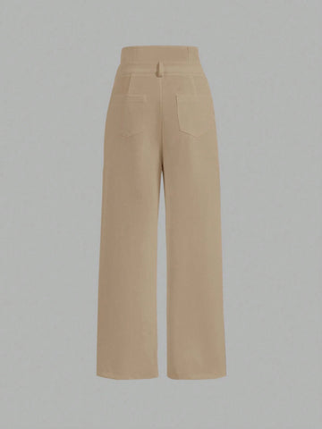 MOD Solid Button Front Wide Leg Pants shein