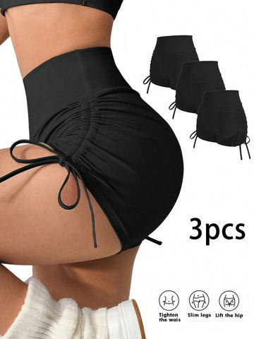 Sport Lifespree Peach Butt Lifting European And American Yoga Shorts High Waist Elastic Running Fitness Tight Sports Shorts shein