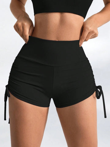 Sport Lifespree Peach Butt Lifting European And American Yoga Shorts High Waist Elastic Running Fitness Tight Sports Shorts shein