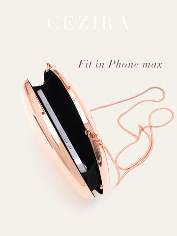 Luxury Exquisite Glossy Iron Metal Case Handbag Women Long Chain Evening Clutch Bag Portable Fits shein