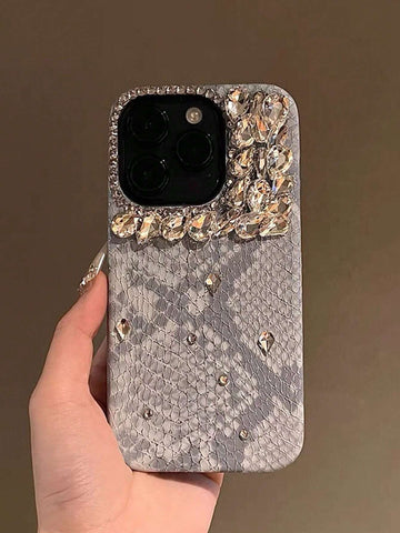 Y2k Fashionable Luxury New Faux Snake Skin Texture Pink Handcrafted Bling Full Body Shockproof Phone Case Cover shein