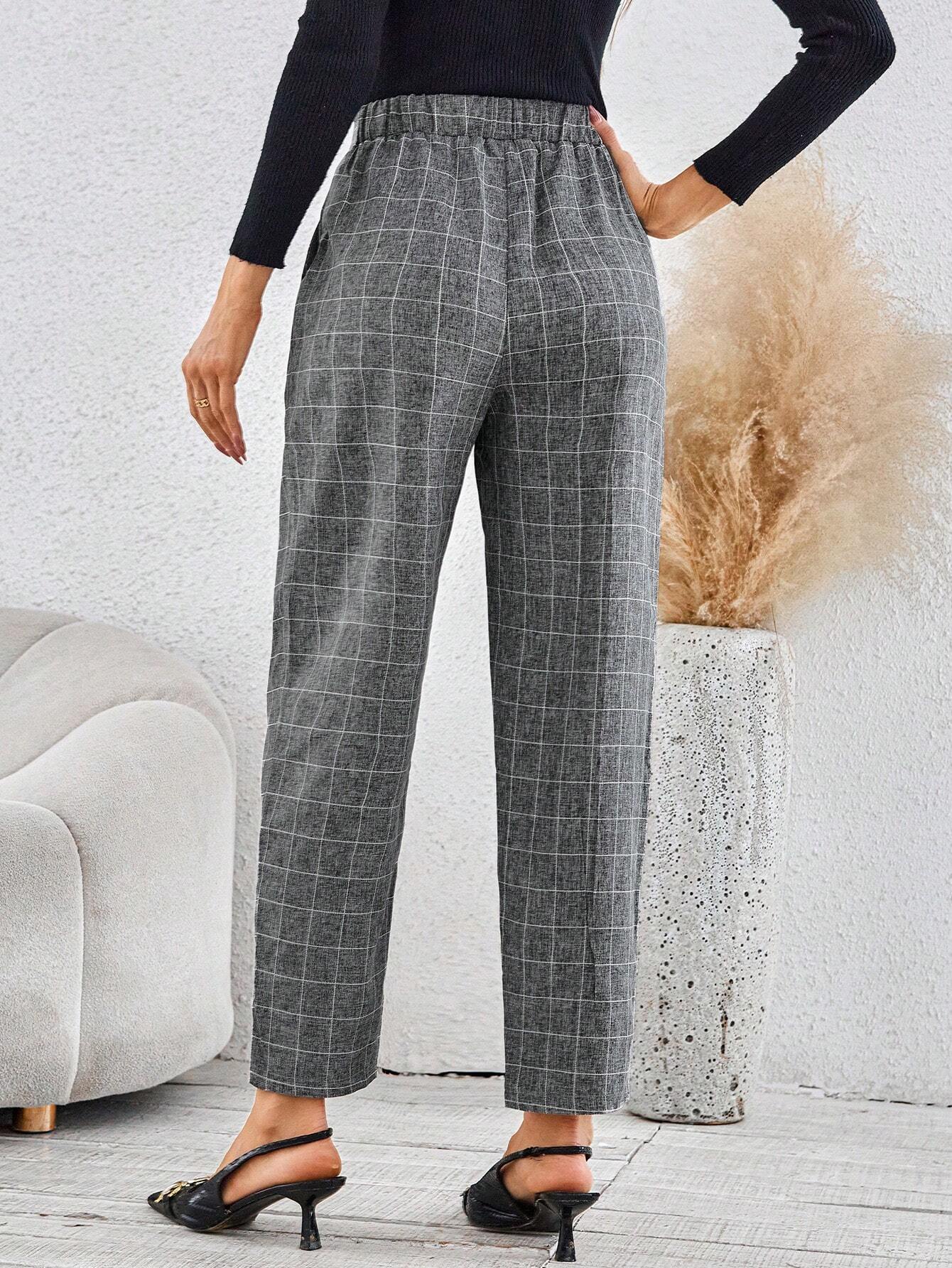 Clasi Plaid Print Slant Pocket Cropped Suit Pants Without Belt shein