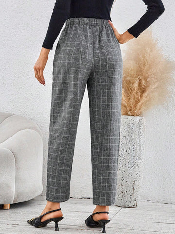 Clasi Plaid Print Slant Pocket Cropped Suit Pants Without Belt shein