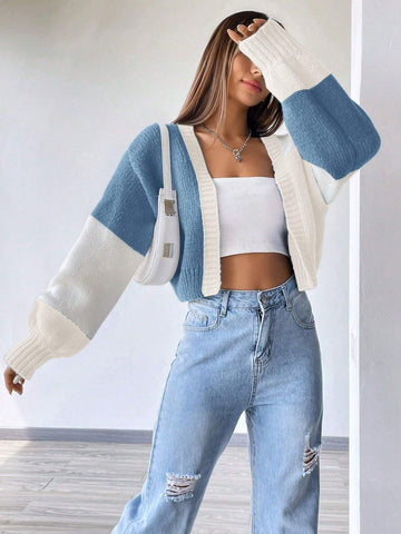 MOOSTA Loose-Fit Color-Block Slouchy Cardigan With Long Sleeves