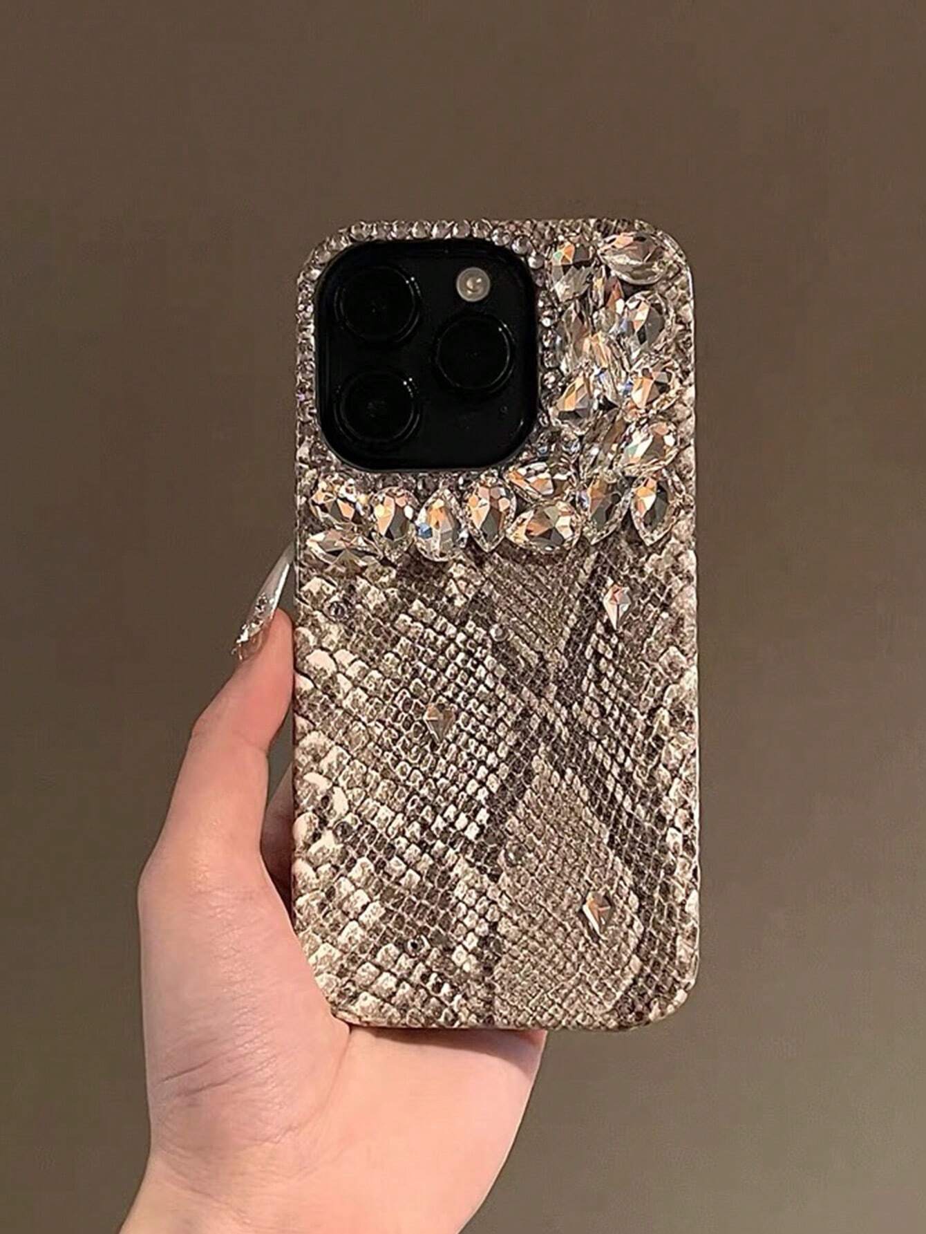 Y2k Fashionable Luxury New Faux Snake Skin Texture Pink Handcrafted Bling Full Body Shockproof Phone Case Cover shein