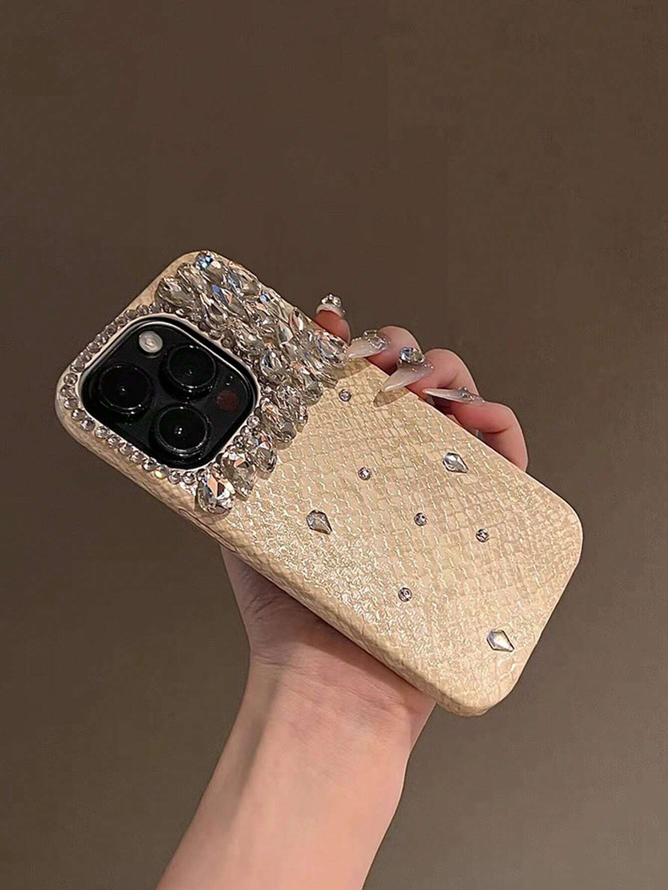 Y2k Fashionable Luxury New Faux Snake Skin Texture Pink Handcrafted Bling Full Body Shockproof Phone Case Cover shein