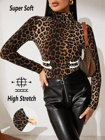 Unity High Neck Leopard Tee shein