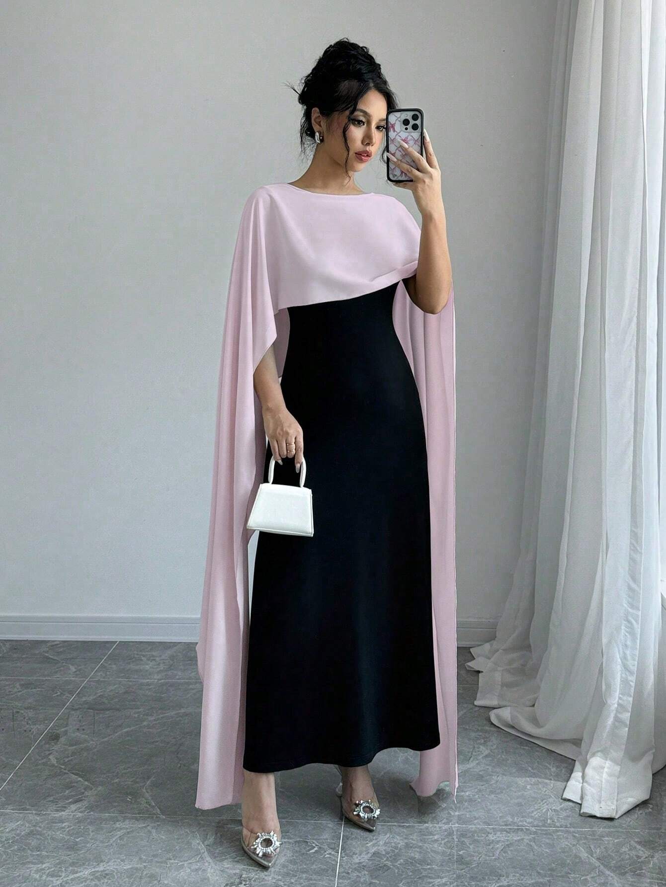 Privé Women's Round Neck Batwing Sleeve Maxi Elegant Party Dress shein