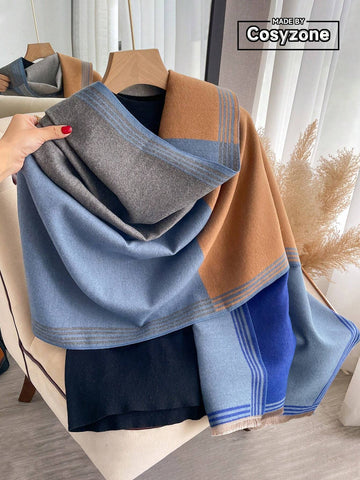 legant 1pc Women's Autumn And Winter Double-Sided Faux Cashmere Patchwork Fashionable All-Match Air Conditioning Shawl Thickened Warm Scarf shein