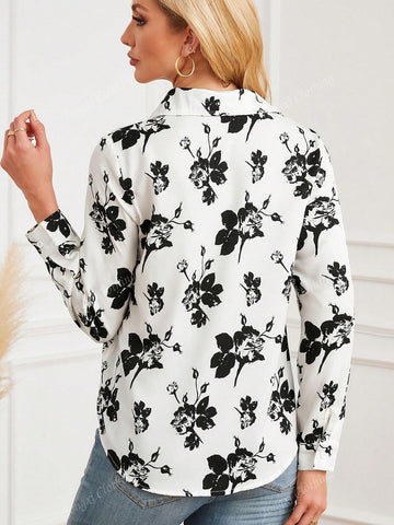 Women's Casual Floral All-Over Print Shirt shein