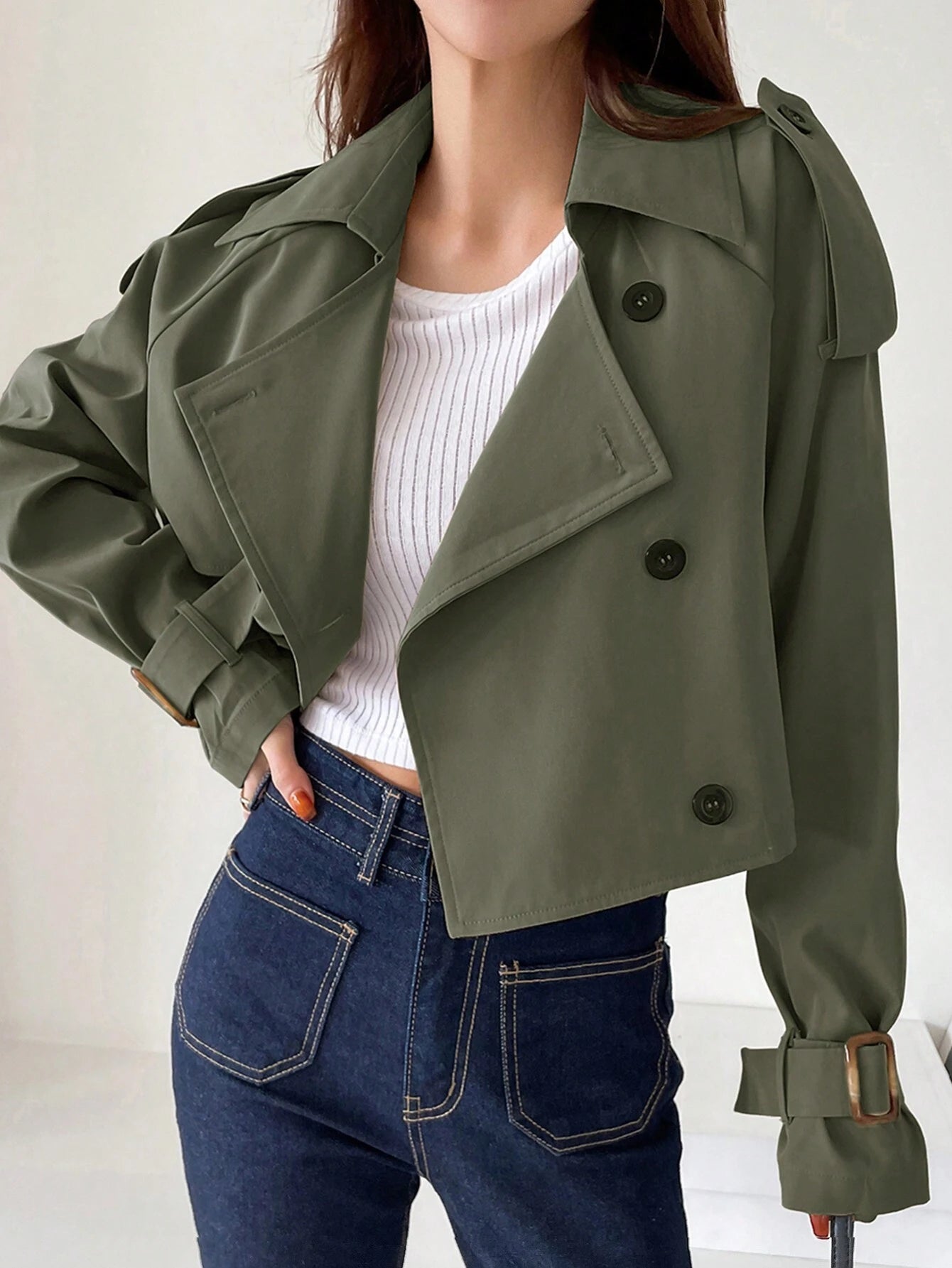 DAZY Epaulettes Design Raglan Sleeve Trench Coat shein