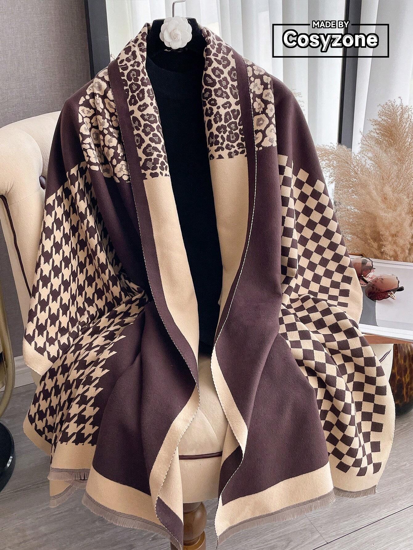 legant 1pc Women's Autumn And Winter Double-Sided Faux Cashmere Patchwork Fashionable All-Match Air Conditioning Shawl Thickened Warm Scarf shein