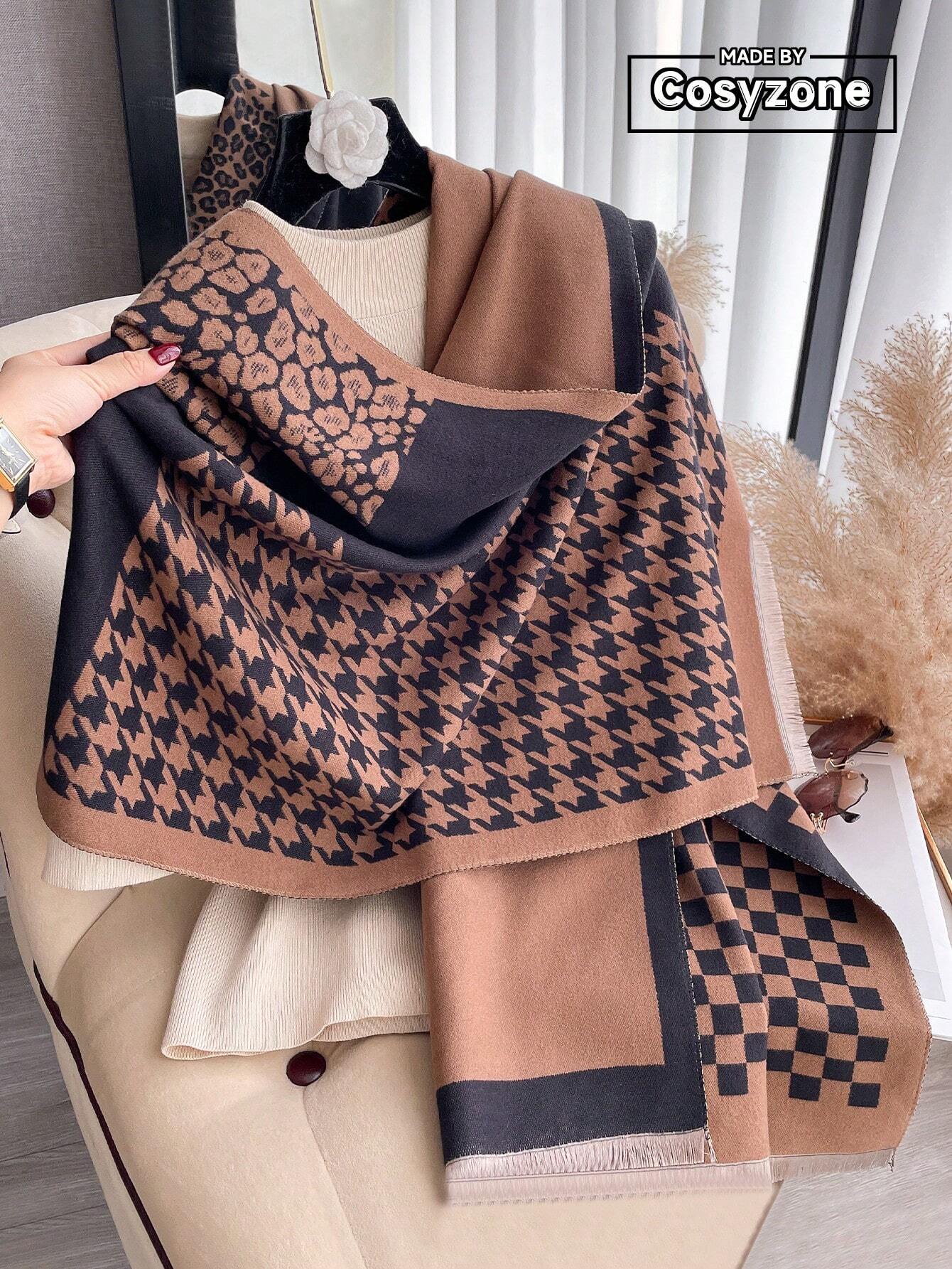 legant 1pc Women's Autumn And Winter Double-Sided Faux Cashmere Patchwork Fashionable All-Match Air Conditioning Shawl Thickened Warm Scarf shein