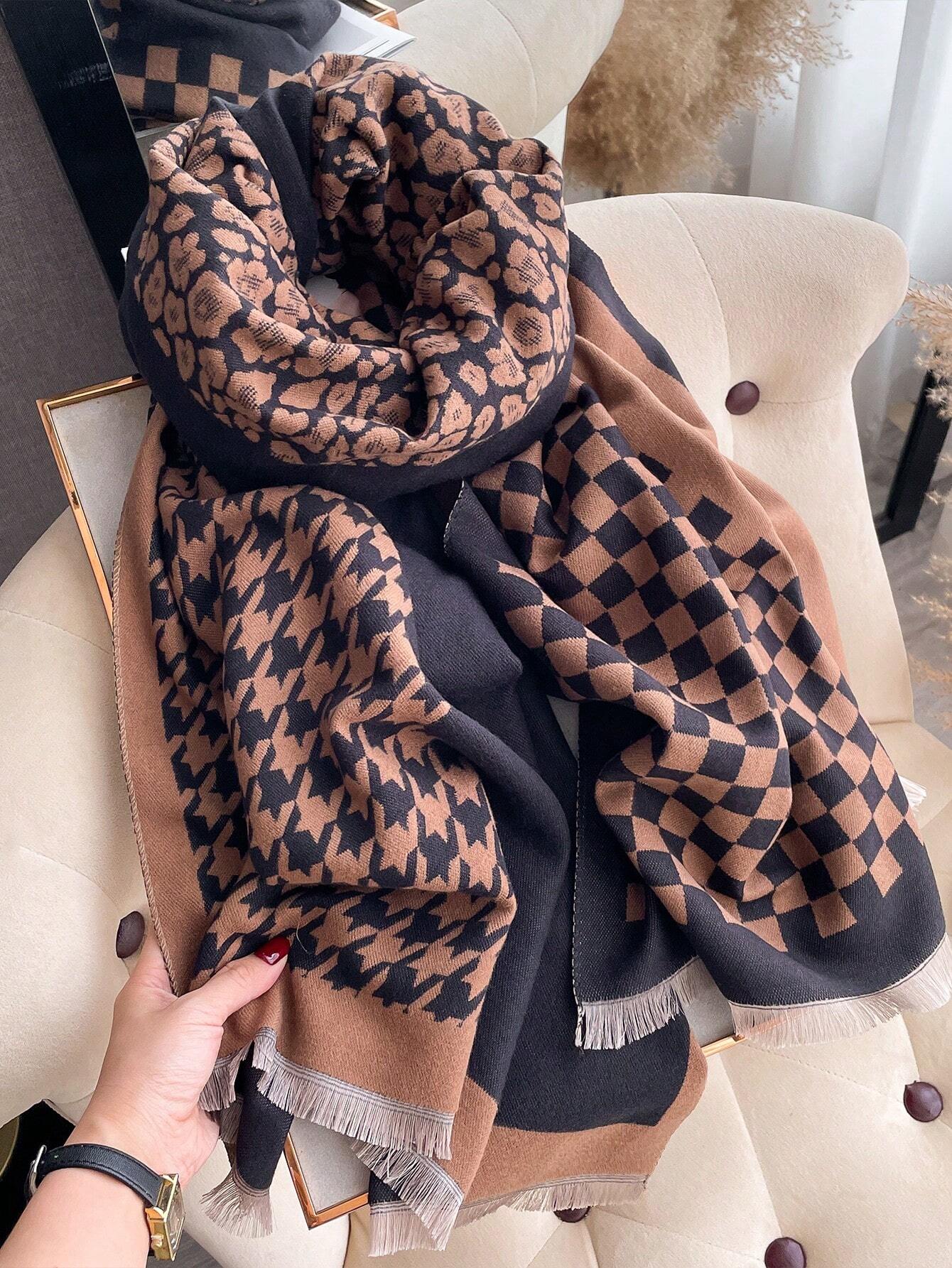 legant 1pc Women's Autumn And Winter Double-Sided Faux Cashmere Patchwork Fashionable All-Match Air Conditioning Shawl Thickened Warm Scarf shein