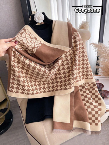 legant 1pc Women's Autumn And Winter Double-Sided Faux Cashmere Patchwork Fashionable All-Match Air Conditioning Shawl Thickened Warm Scarf shein