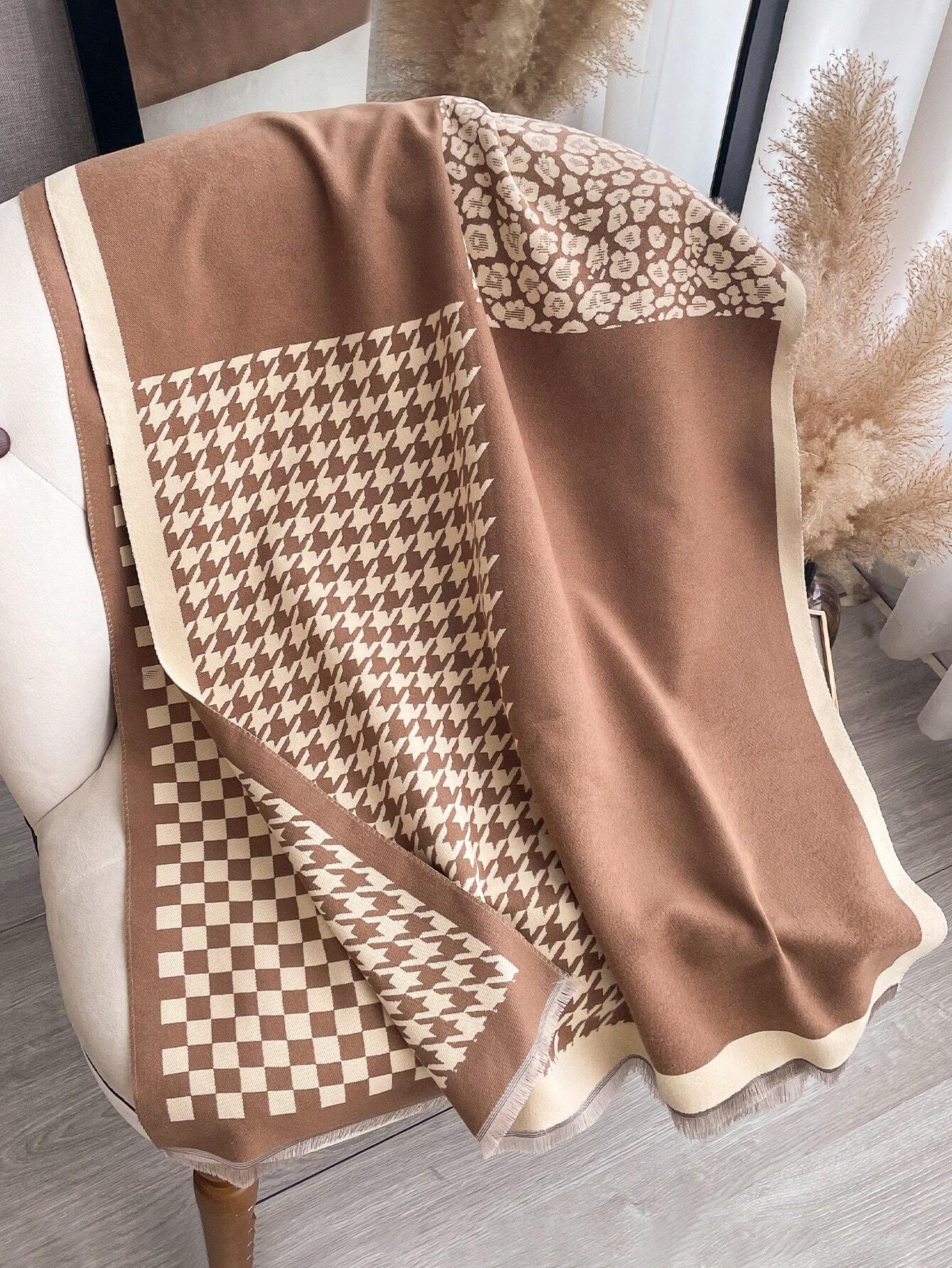 legant 1pc Women's Autumn And Winter Double-Sided Faux Cashmere Patchwork Fashionable All-Match Air Conditioning Shawl Thickened Warm Scarf shein