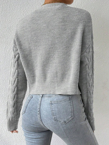 MOOSTA Drop Shoulder Cable Knit Cardigan & Crop Knit Top