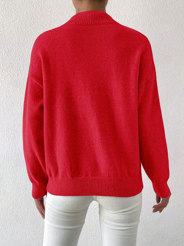 Essnce Mock Neck Drop Shoulder Sweater shein