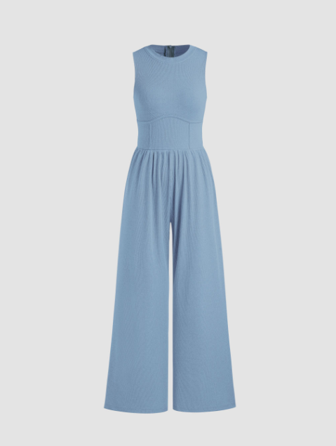 Solid Sleeveless Wide Leg Jumpsuit cider