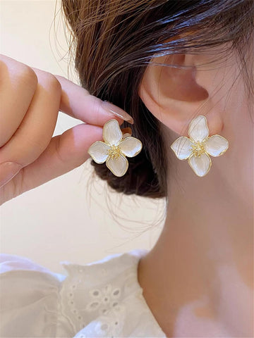 1pair Trendy Needle Luoshen Flower Drop Glaze Flower Earrings shein