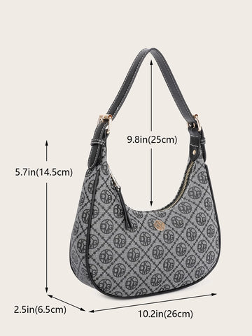 1pc Retro Pattern Pu Zipper Closure Shoulder Bag shein