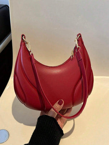 1pc Solid Color Zipper Pu Leather Fashionable Sling Bag shein