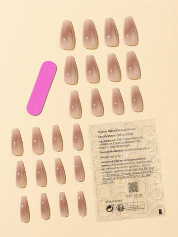 24 Pieces Milky White Powder Long Gradient Ballet Nail Nail Tablets +1 Piece 24 Jelly Glue +1 Rub St shein