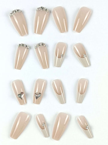 24pcs Coffin Shaped False Nail Tips With Stylish Pearl Decoration shein