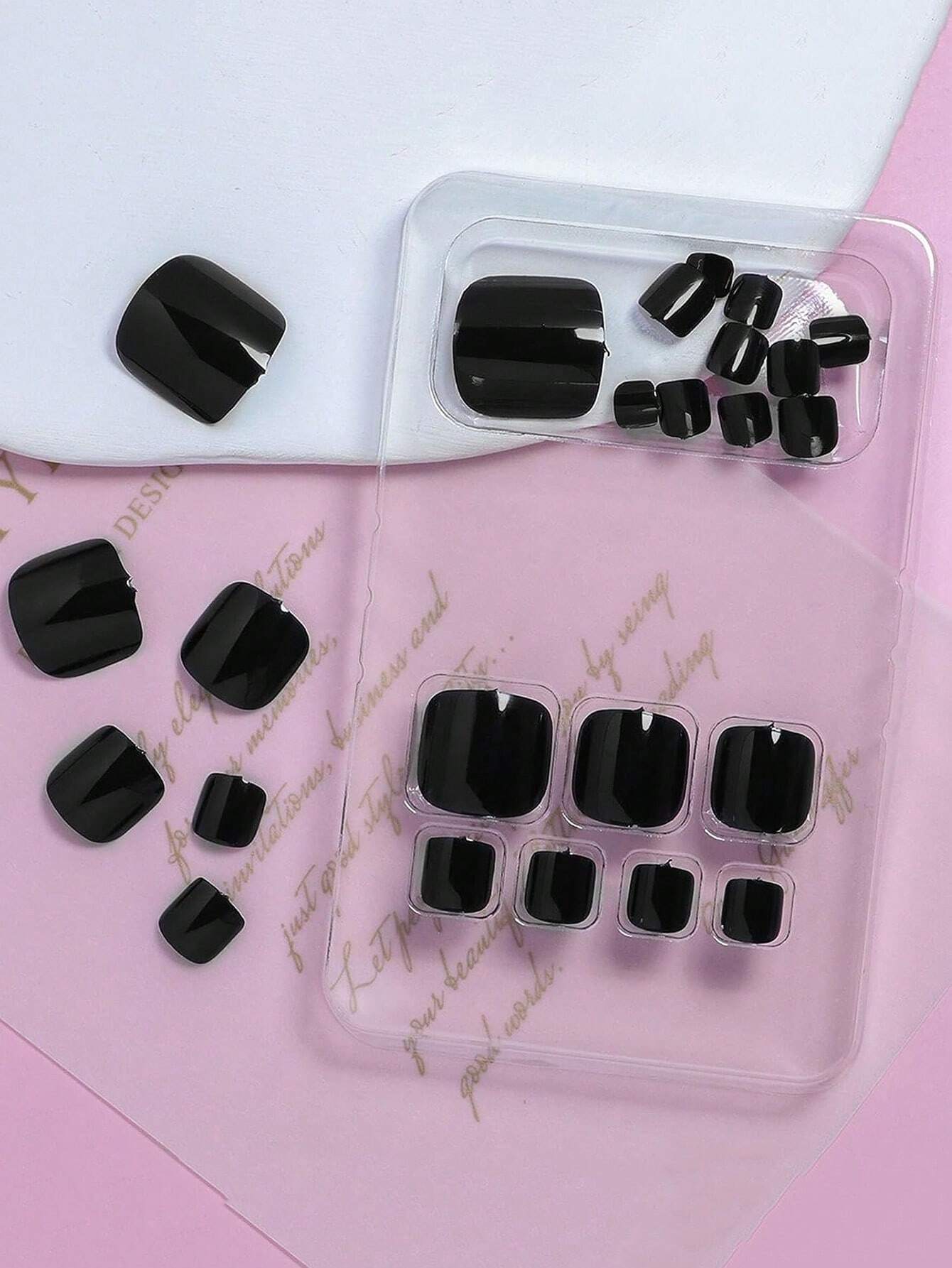 24pcs Pearl Square False Toenails Full Cover Natural Artificial Fake Toenail Art Tips & 1sheet Tape & 1pc Nail File shein