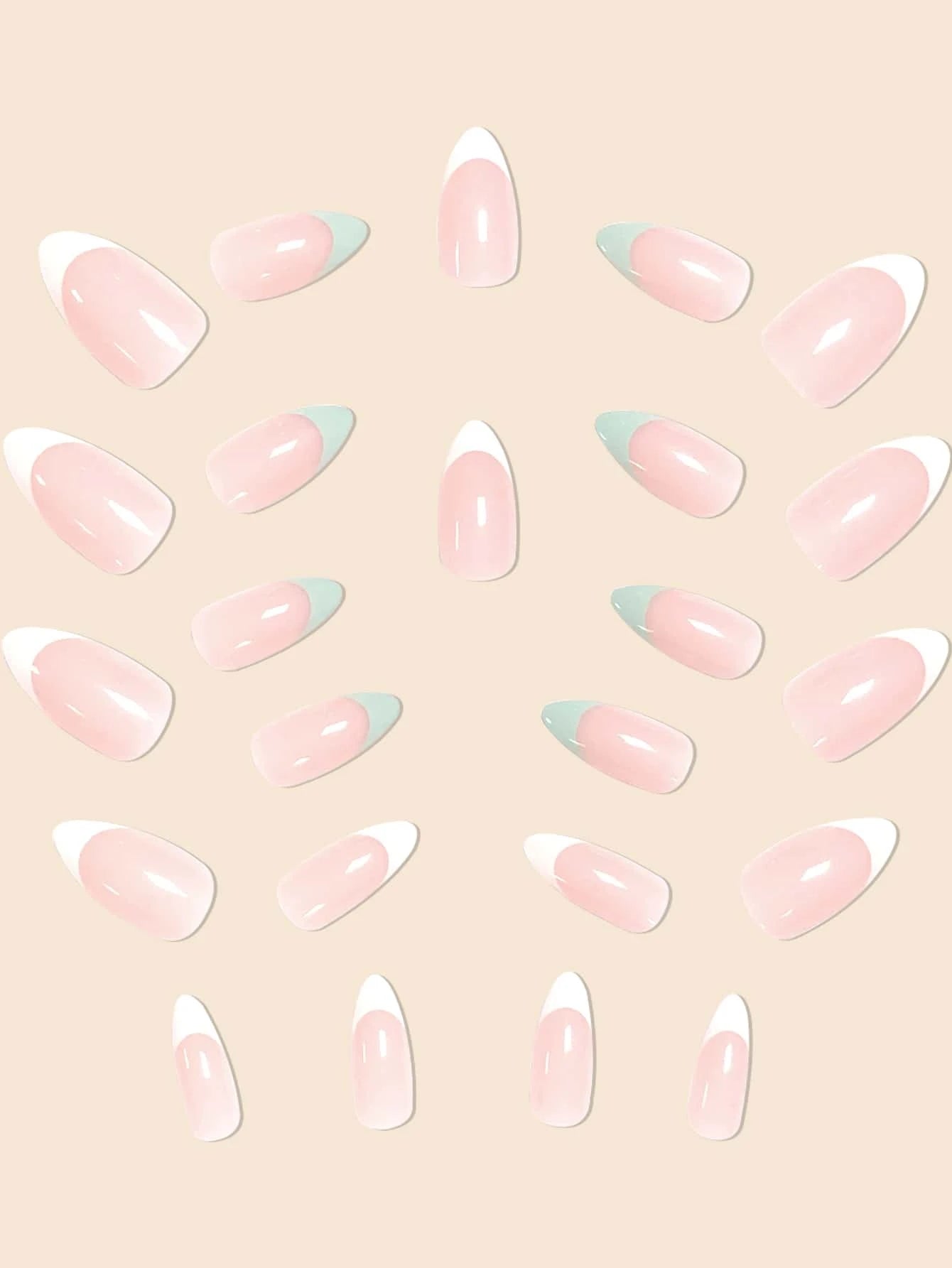 24pcs Waterdrop Shape False Nails, Milky White/Clear + Pointy Almond Shape + Jelly Glue + Nail File shein