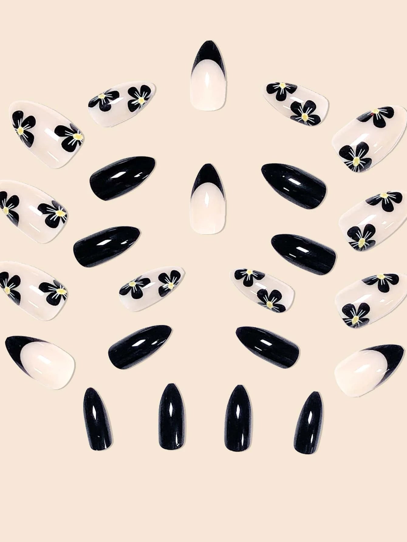 24pcs Waterdrop Shape False Nails, Milky White/Clear + Pointy Almond Shape + Jelly Glue + Nail File shein