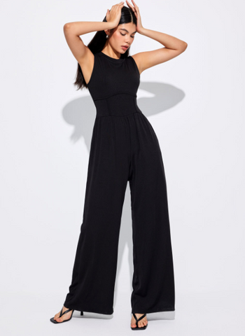 Solid Sleeveless Wide Leg Jumpsuit cider