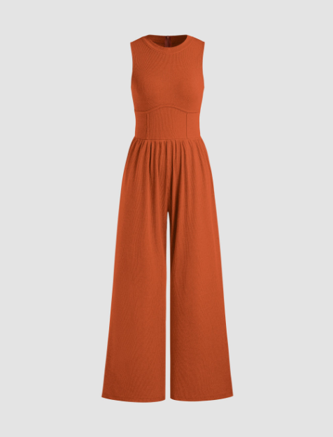 Solid Sleeveless Wide Leg Jumpsuit cider