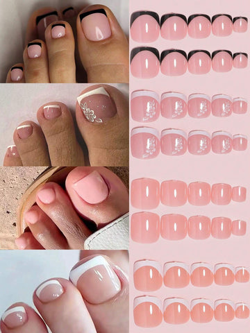 96pcs Short Square Press On Toenails With Re-Usable Storage Box shein