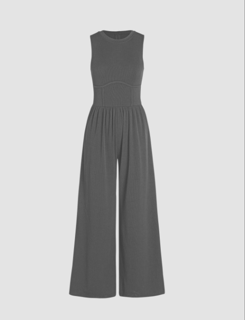 Solid Sleeveless Wide Leg Jumpsuit cider