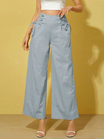 Essnce Lace Up Side Wide Leg Pants shein