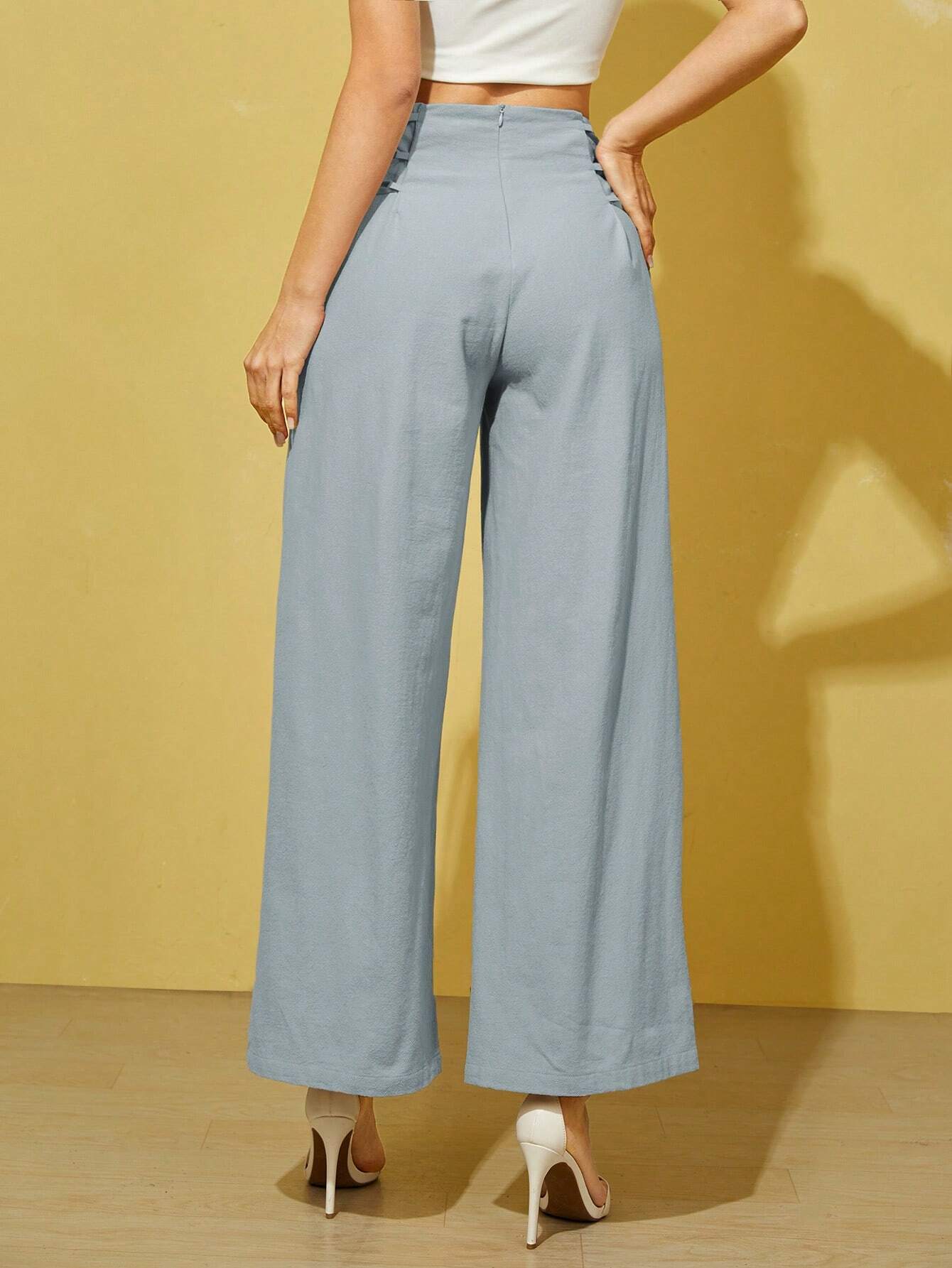 Essnce Lace Up Side Wide Leg Pants shein