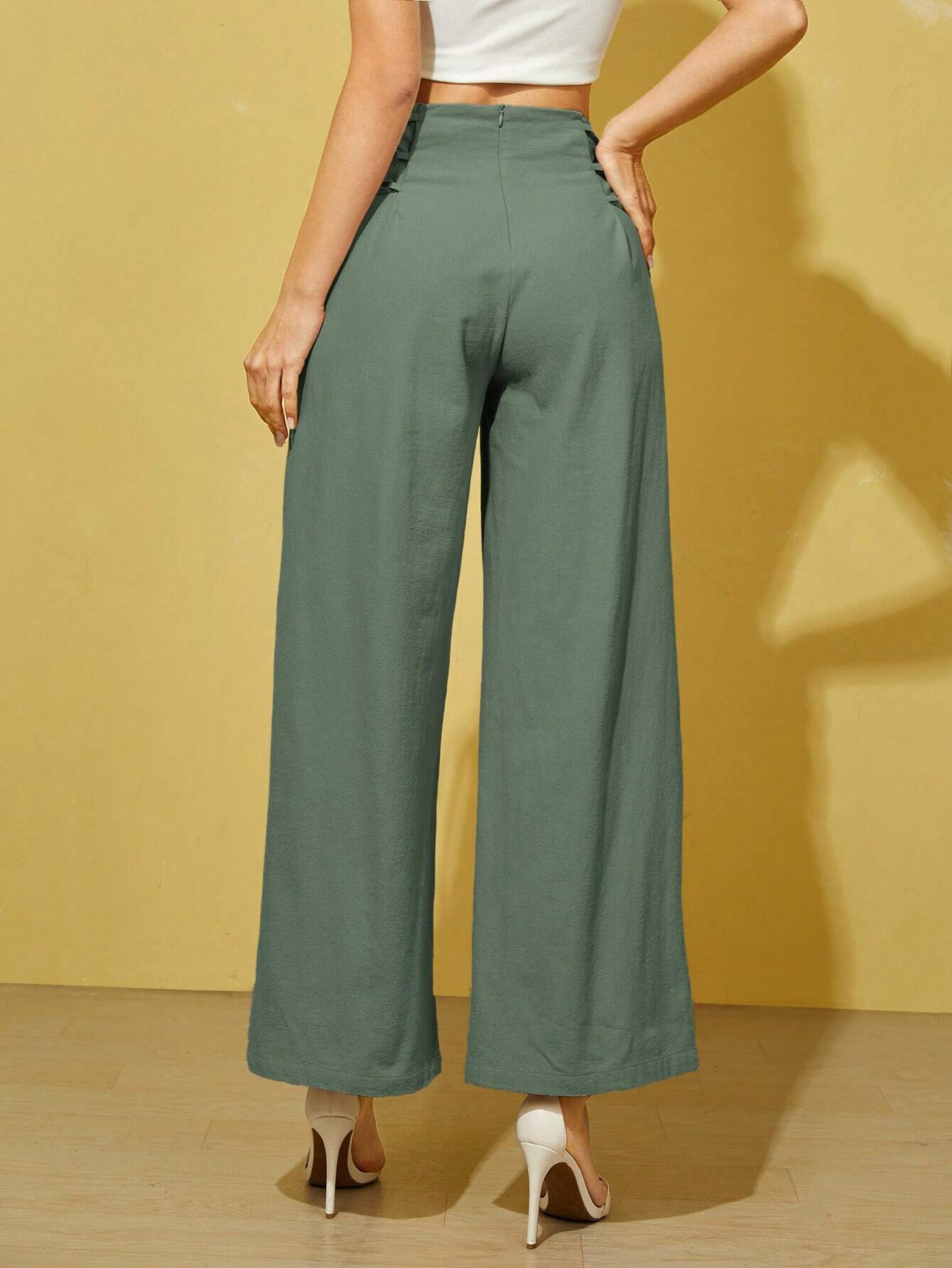 Essnce Lace Up Side Wide Leg Pants shein