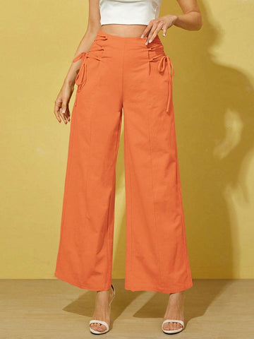 Essnce Lace Up Side Wide Leg Pants shein