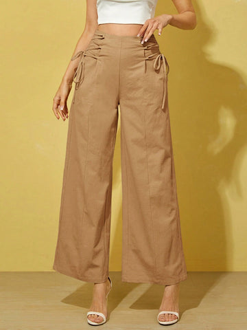 Essnce Lace Up Side Wide Leg Pants shein