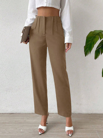 Essnce Solid Color High Waist Pants shein